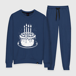 Костюм хлопковый женский Торт с четырьмя свечами, цвет: тёмно-синий