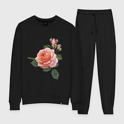 Костюм хлопковый женский Розовые розы, цвет: черный