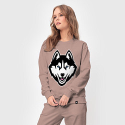 Костюм хлопковый женский Довольная хаски, цвет: пыльно-розовый — фото 2