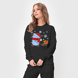 Костюм хлопковый женский Снеговик с санками, цвет: черный — фото 2