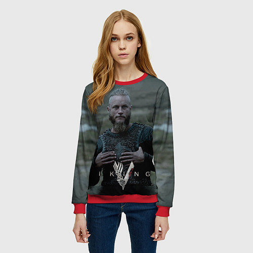 Женский свитшот Vikings: Ragnarr Lodbrok / 3D-Красный – фото 3