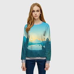 Свитшот женский Олень у озера, цвет: 3D-меланж — фото 2