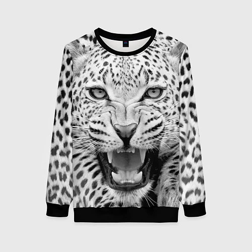 Женский свитшот Белый леопард / 3D-Черный – фото 1