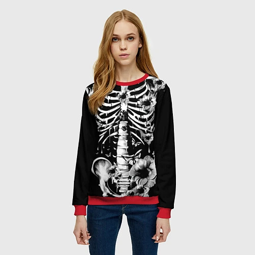 Женский свитшот Floral Skeleton / 3D-Красный – фото 3
