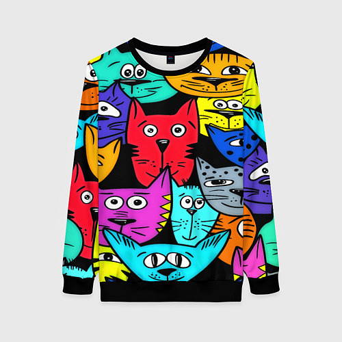 Женский свитшот Кошачьи мордочки / 3D-Черный – фото 1