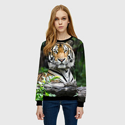 Свитшот женский Тигр в джунглях, цвет: 3D-черный — фото 2