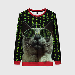 Свитшот женский Кот в матрице, цвет: 3D-красный