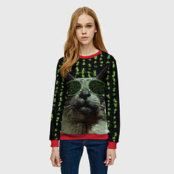 Свитшот женский Кот в матрице, цвет: 3D-красный — фото 2