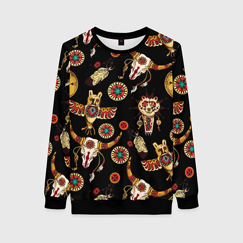 Женский свитшот Индейские культовые символы / 3D-Черный – фото 1
