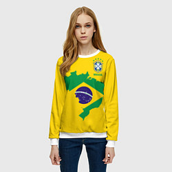Свитшот женский Сборная Бразилии: желтая, цвет: 3D-белый — фото 2