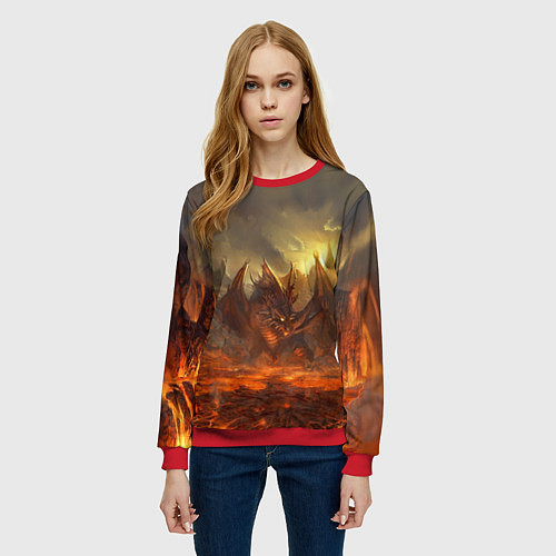 Женский свитшот Linage II: Fire Dragon / 3D-Красный – фото 3