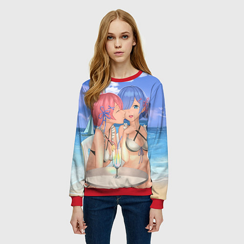 Женский свитшот Жизнь в другом мире с нуля / 3D-Красный – фото 3