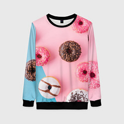Свитшот женский Сладкие пончики, цвет: 3D-черный