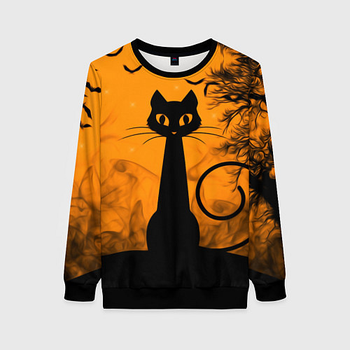 Женский свитшот Halloween Cat / 3D-Черный – фото 1