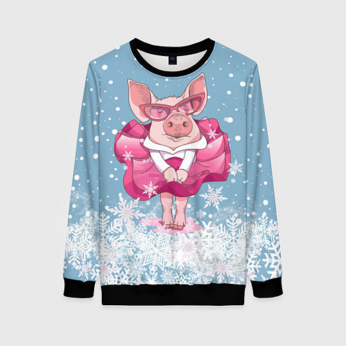 Женский свитшот Свинка в розовом / 3D-Черный – фото 1