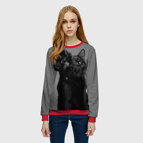 Женский свитшот Черный котик / 3D-Красный – фото 3