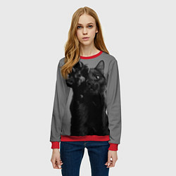 Свитшот женский Черный котик, цвет: 3D-красный — фото 2