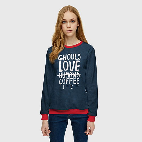 Женский свитшот Ghouls Love Coffee / 3D-Красный – фото 3