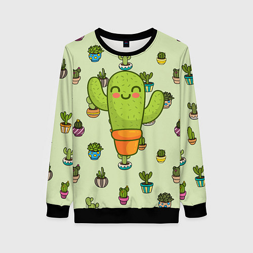 Женский свитшот Веселый кактус / 3D-Черный – фото 1