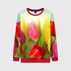 Свитшот женский Цветущие тюльпаны, цвет: 3D-красный