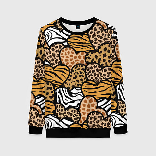 Женский свитшот Сердца из шкур африканских животных / 3D-Черный – фото 1