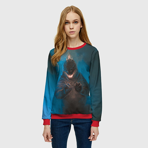 Женский свитшот Blue Godzilla / 3D-Красный – фото 3