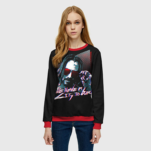 Женский свитшот Cyberpunk 2077: City to Burn / 3D-Красный – фото 3