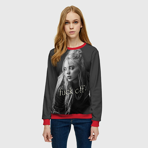 Женский свитшот Billie Eilish fak off / 3D-Красный – фото 3