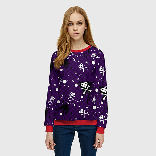 Женский свитшот Эмо 2007 фиолетовый фон / 3D-Красный – фото 3