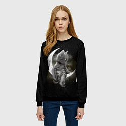 Свитшот женский Кот на луне, цвет: 3D-черный — фото 2