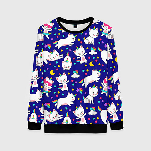 Женский свитшот Кот-Единорог / 3D-Черный – фото 1