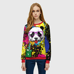 Свитшот женский Панда хипстер в брызгах краски, цвет: 3D-красный — фото 2