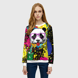 Свитшот женский Панда хипстер в брызгах краски, цвет: 3D-белый — фото 2