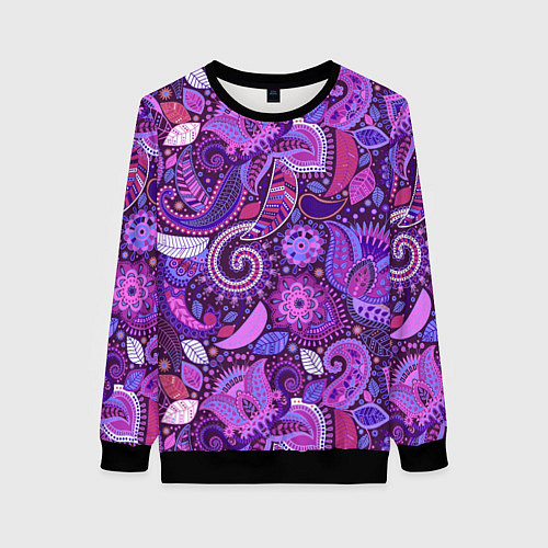 Женский свитшот Фиолетовый этнический дудлинг / 3D-Черный – фото 1