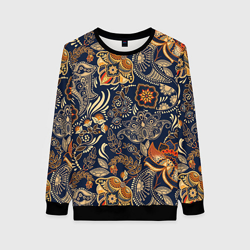 Женский свитшот Узор орнамент цветы этно / 3D-Черный – фото 1