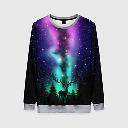 Женский свитшот Силуэт оленя северное сияние