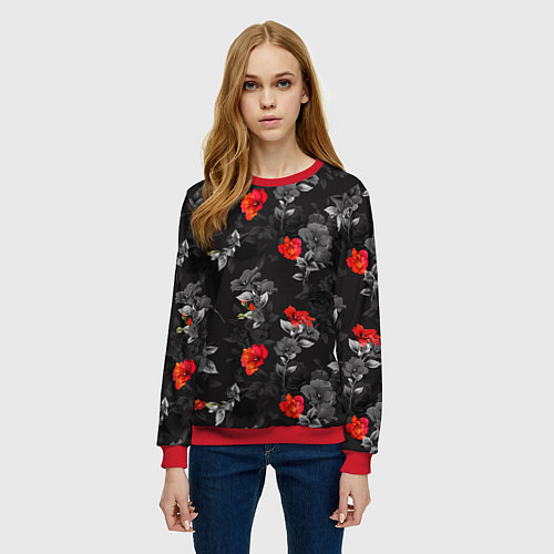 Женский свитшот Красные цветы / 3D-Красный – фото 3