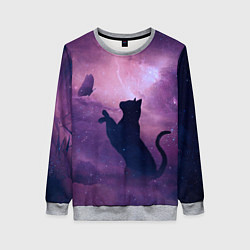 Женский свитшот Кошка играет с бабочкой