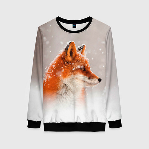 Женский свитшот Лиса и снег / 3D-Черный – фото 1