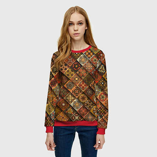 Женский свитшот СЛАВЯНСКАЯ СИМВОЛИКА / 3D-Красный – фото 3