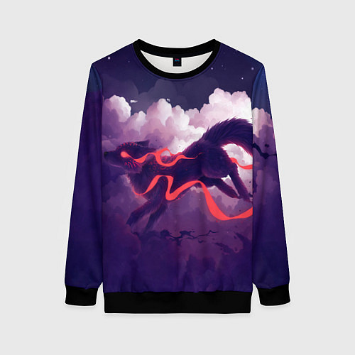Женский свитшот Лиса бежит по облакам / 3D-Черный – фото 1