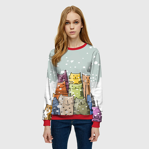 Женский свитшот Котики / 3D-Красный – фото 3