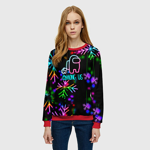 Женский свитшот Among Us New Year / 3D-Красный – фото 3