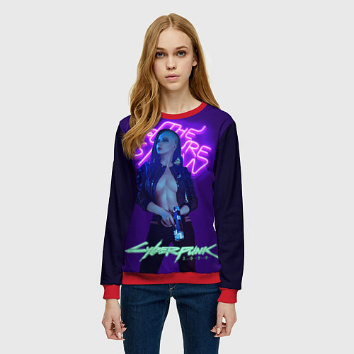 Женский свитшот Cyberpunk 2077 V / 3D-Красный – фото 3