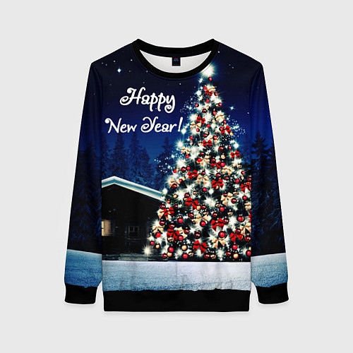 Женский свитшот Новый год с елкой / 3D-Черный – фото 1