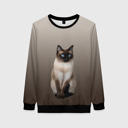 Женский свитшот Сиамский кот голубые глаза / 3D-Черный – фото 1