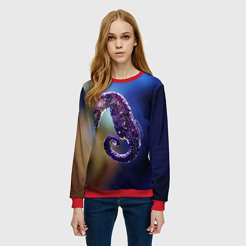 Женский свитшот Морской конёк / 3D-Красный – фото 3