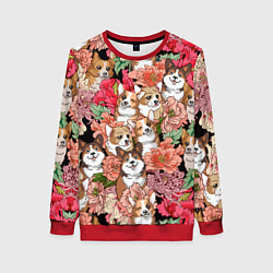 Свитшот женский Корги & Цветы, цвет: 3D-красный