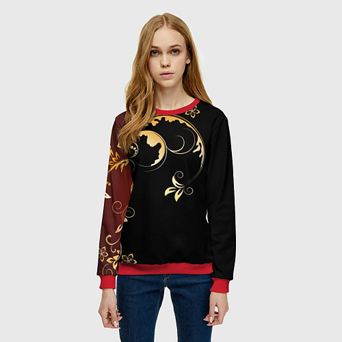 Женский свитшот Узор - Хохлома / 3D-Красный – фото 3