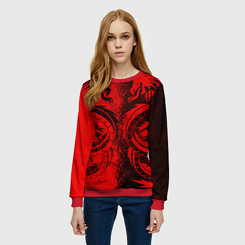 Женский свитшот BLACK RED DRAGONS TATOO / 3D-Красный – фото 3